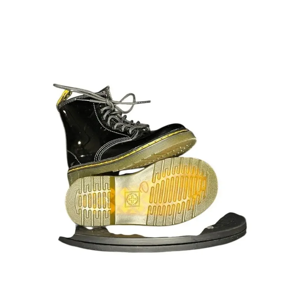 Dr. Martens Kid's 1460 Youth Side Zip Patent Leather Lace Up Boots Size 9 Black